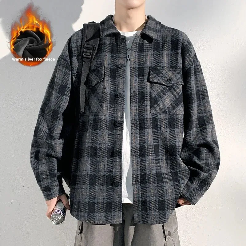 

Men's outdoor shirts for autumn and winter,featuring cold-resistant silver fox fur lining,high-quality men's casual shirt jacket