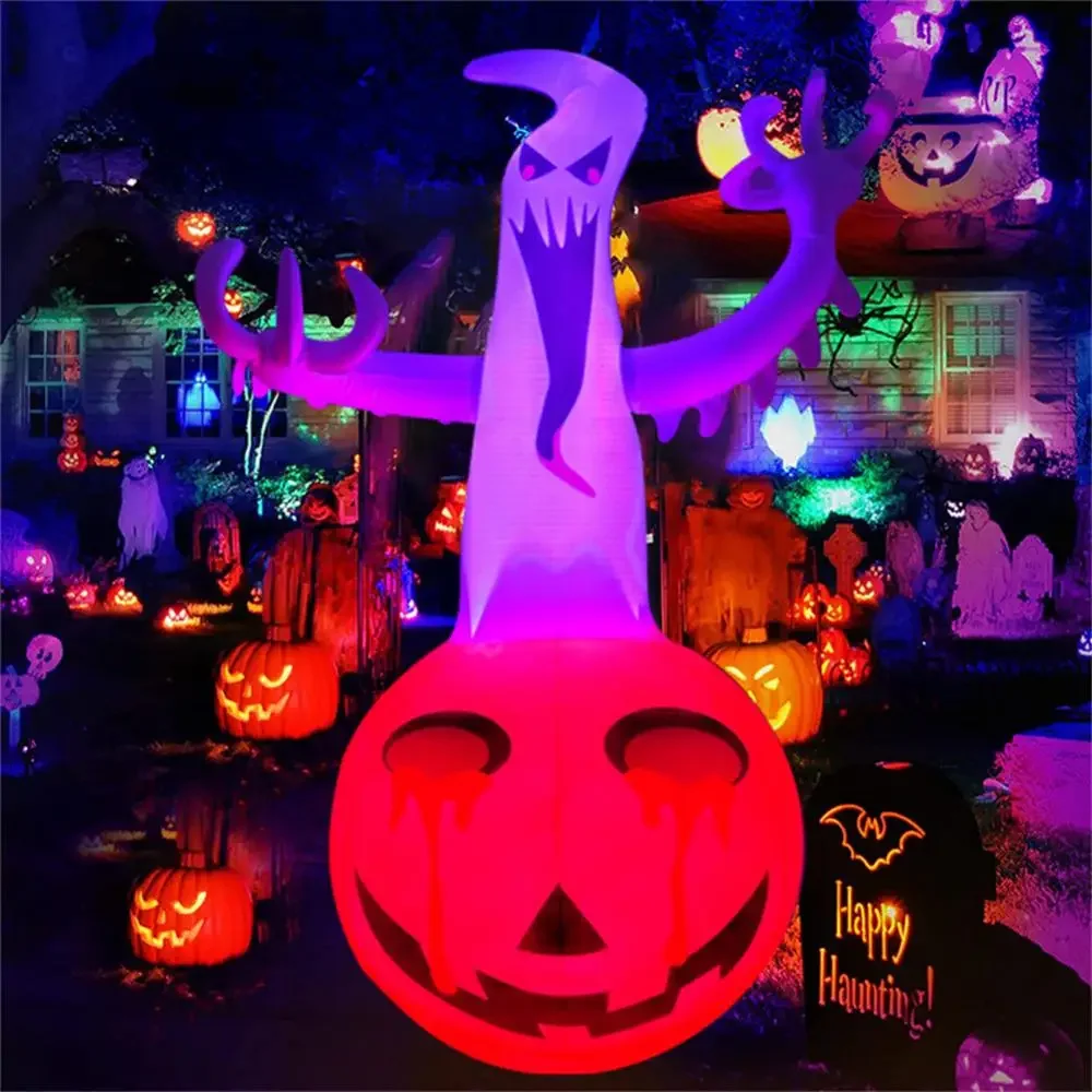 

1.2M Tall Halloween Inflatables Ghost on Pumpkin Remote Control LED Glowing Outdoor Lawn Yard Halloween Decorations