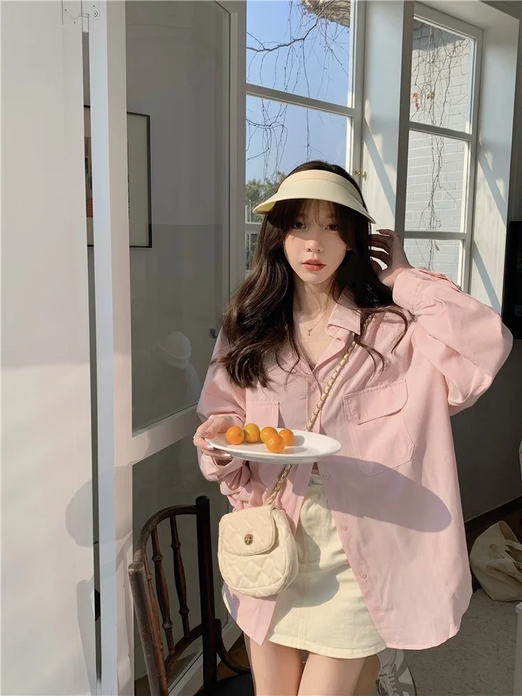 

Off Casual Loose Women's irt Pure Color Design ket Simple Sle Korean Faion Autumn Long Sve Ciwalk Top