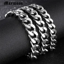 Maxmoon Mens Bracelet Chain Polished Stainless Steel Silver Color Black Gold Chains Bracelet for Men Cuban Link 3/4/6/71mm