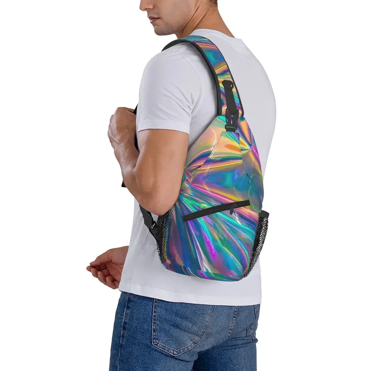 Holographic Chest Bag Men Sling Crossbody Backpack Chest Bag Traveling Hiking Daypack Shoulder Bag