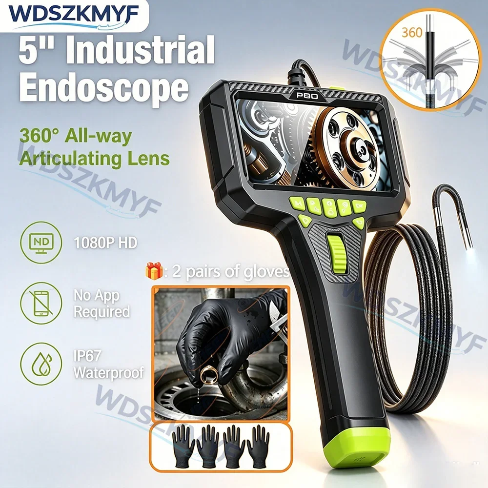 

360° Full Rotation Borescope 5 Inch HD Screen 6mm Ultra Slim Lens IP67 Waterproof Endoscope For Mechanical Pipeline Detection