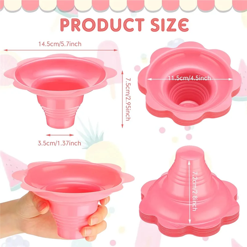 200 piezas de tazas de hielo rasadas coloridas de 4 Oz, tazas de cono de nieve en forma de flor, cuencos de helado de plástico a prueba de fugas-AT64