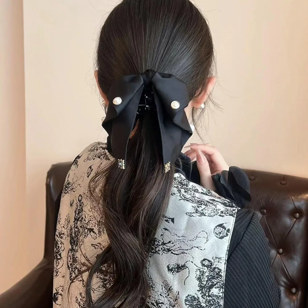 

Бусины, черный бант, зажим в виде акулы, элегантный французский стиль, блестящие стразы, коготь для волос, головные уборы, полиэстер, женские заколки для волос с блестками, банкетные заколки