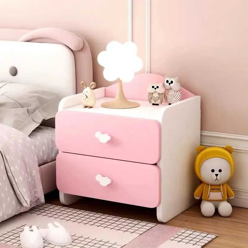 Modern Double Drawers Nightstand Kid Cute Dressing Bedside Table  Multifunctional Girl Small White Cabinet Furniture