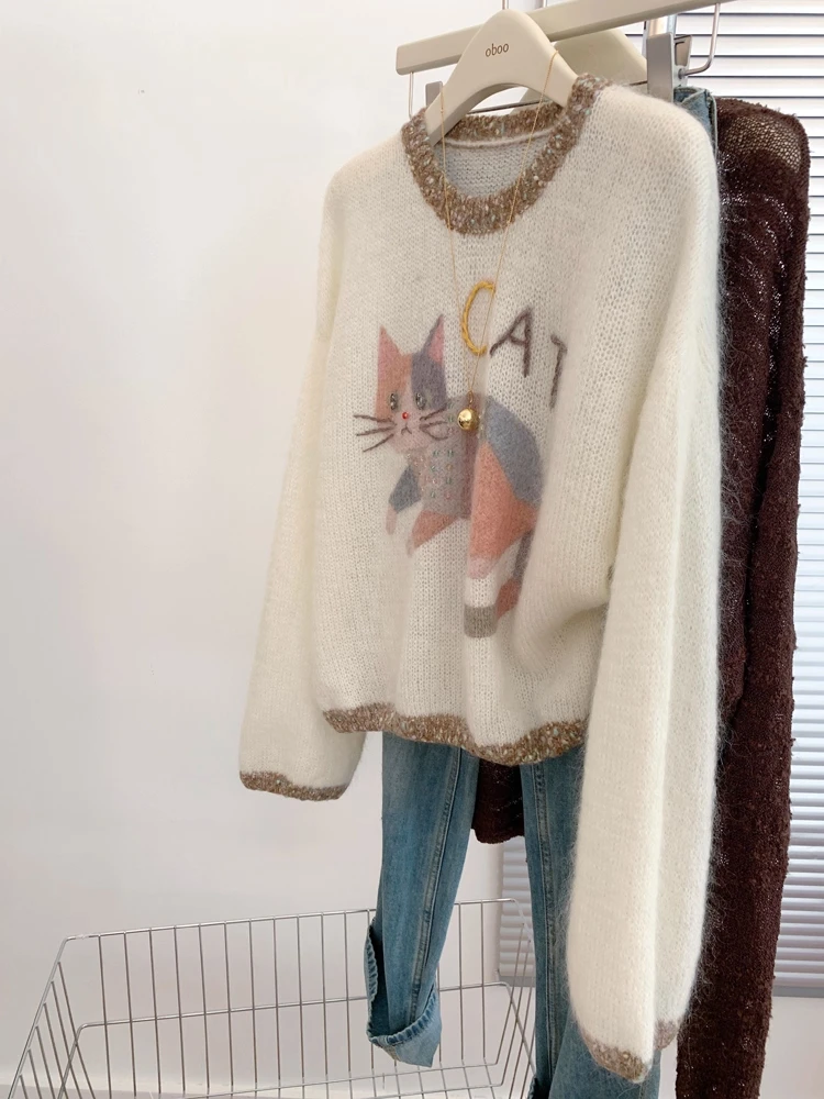 

Свободный женский свитер с принтом Heavy Embellied, верхняя одежда для поездок на работу, осень-зима, Новое поступление