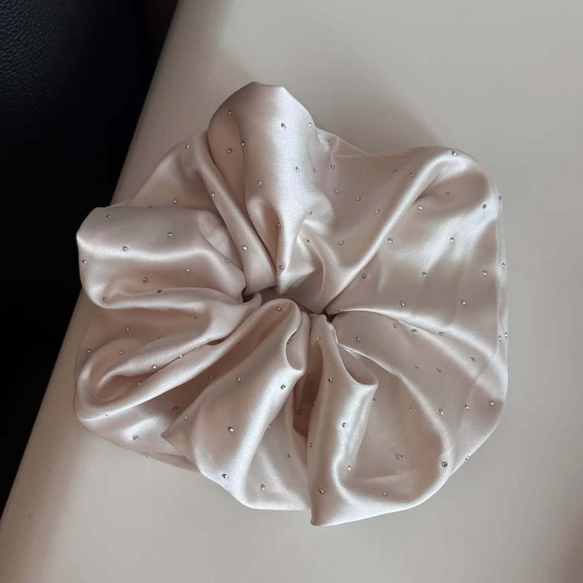 Scrunchie Satin Rhinestone Starry Soft Cloth Hair Tie for Women Ponytail Bun Daily Office Travel Home Gentle Comfortable