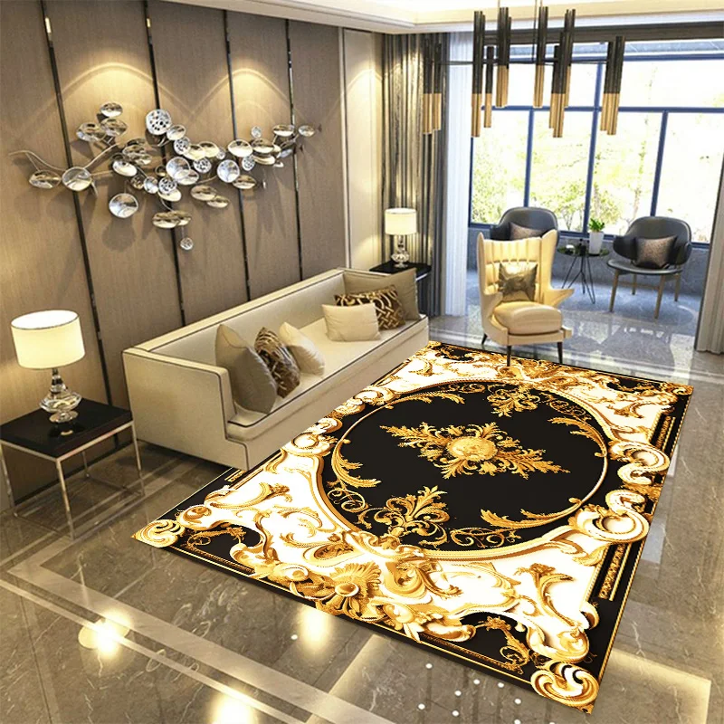 European Style Gold Carpets for Living Room Home Sofa Decoration Bedroom Non-slip Large Size Luxury Rugs Washable Soft Floor Mat