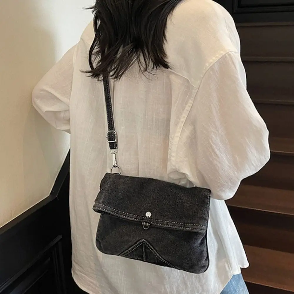 

Y2K джинсовая холщовая сумка в уличном стиле, винтажная сумка-мессенджер, большая вместительная однотонная однотонная сумка через плечо, уличная одежда