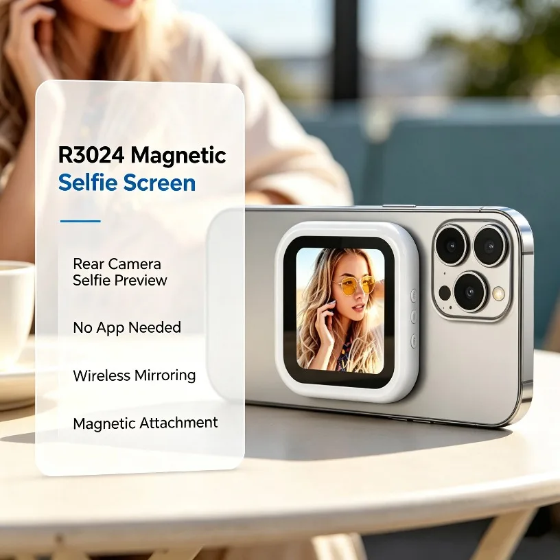 Rear Camera Selfie Screen Magnetic Wireless Monitor For iPhone Android AirPlay Miracast 2.4 Inch TFT Portable Vlog Travel White