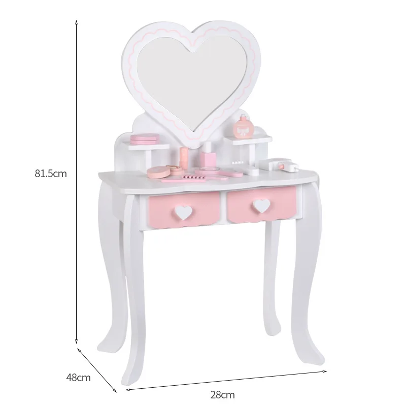 New Wooden Pink And White Love Dresser Female Baby Play House Hairdressing Makeup Table Children's Jewelry Box Toy Birthday Gift
