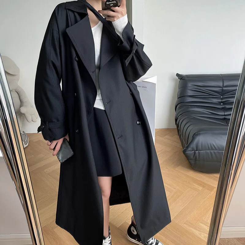 

2022 Fashion Long Women Trench Coat Autumn New Korean Style Turn-Down Collar Double Breasted Outerwear Windbreaker