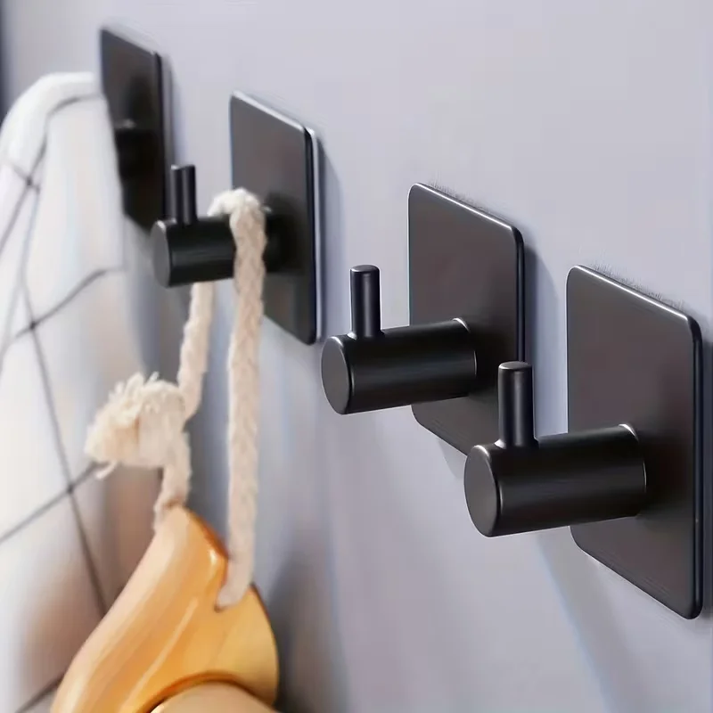 Selbstklebende Wandhaken, 5 Stück, schwarzer Edelstahl, für Handtücher, Bademäntel, Schlüssel, Mäntel, Küche, Badezimmer, Tür, Organizer, Waschkorb 2