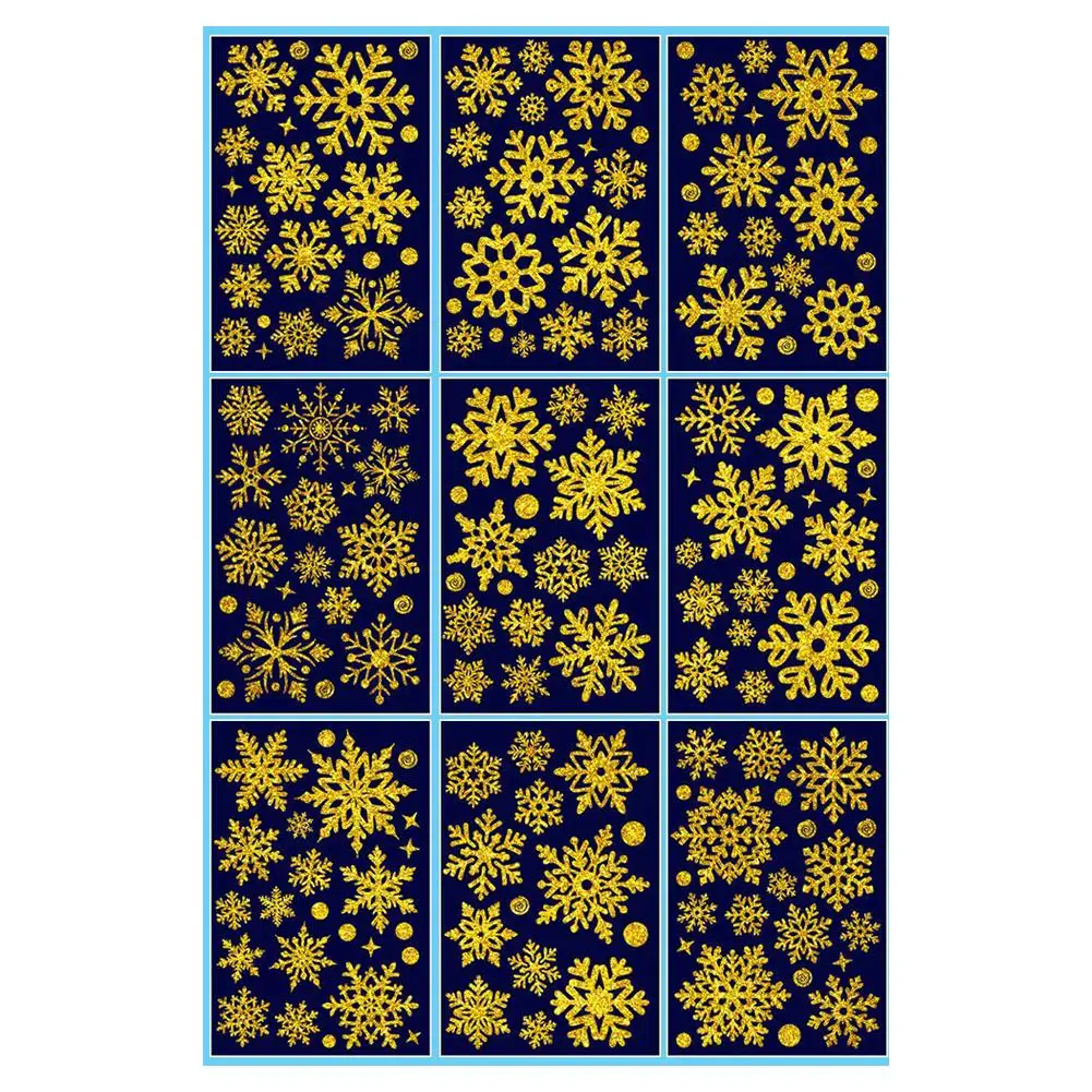 9pcs Stiker Jendela Salju Natal Elegan Emas & Perak Untuk Liburan Stiker Jendela Salju Natal PVC