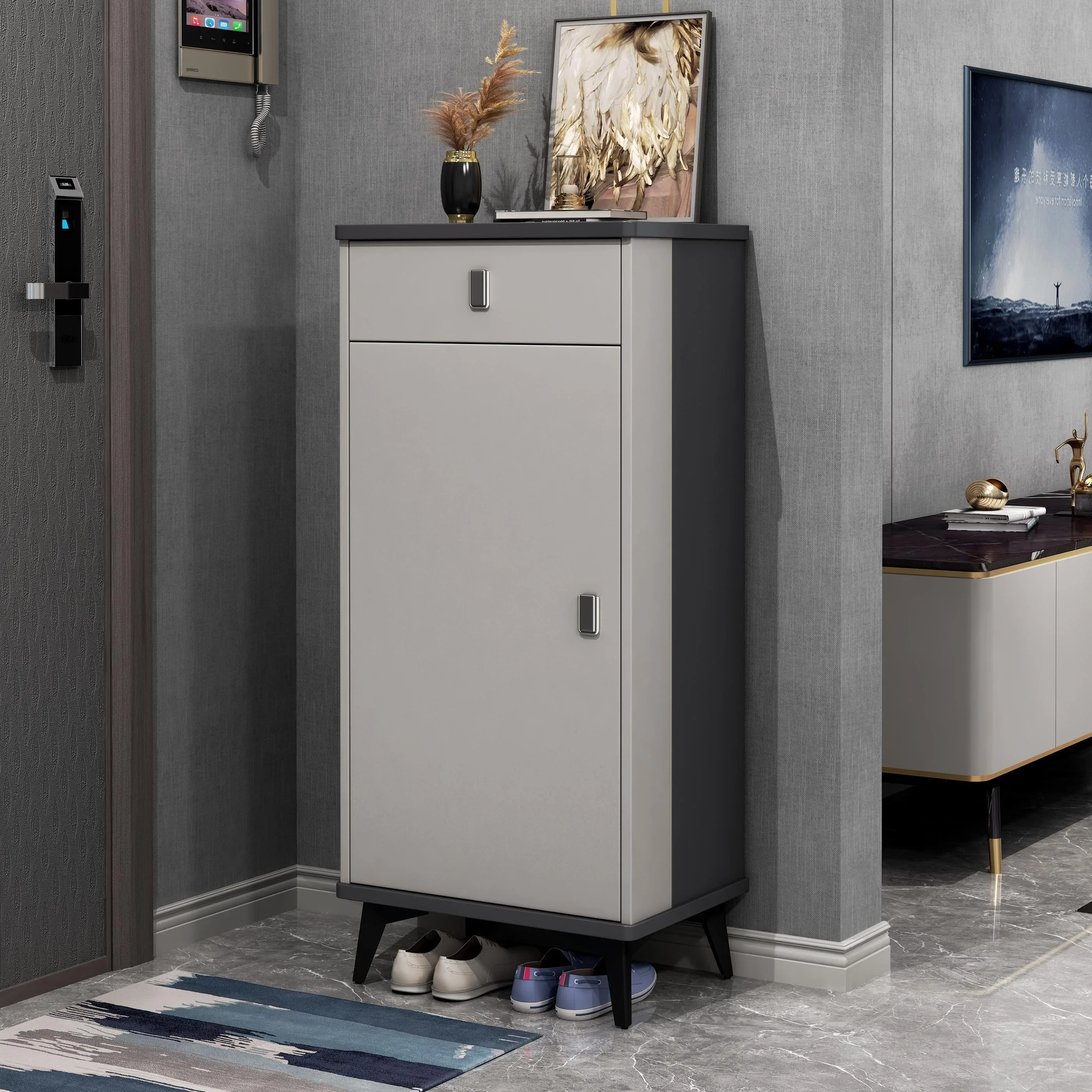 shoe cabinet household door large-capacity storage cabinet integrated against the wall new 2025 explosion door corridor