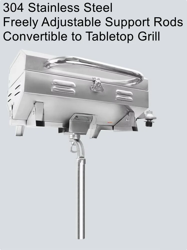 Adjustable Stainless Steel Boat Grill Inclined Bracket Mount BBQ Stove Propane Gas Grill-Easily Assembled & Cleaned