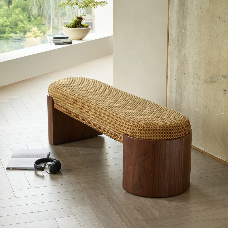 

Old money style nostalgic retro living room home bench solid wood medieval homestay sofa stool fabric bedroom bedside stool