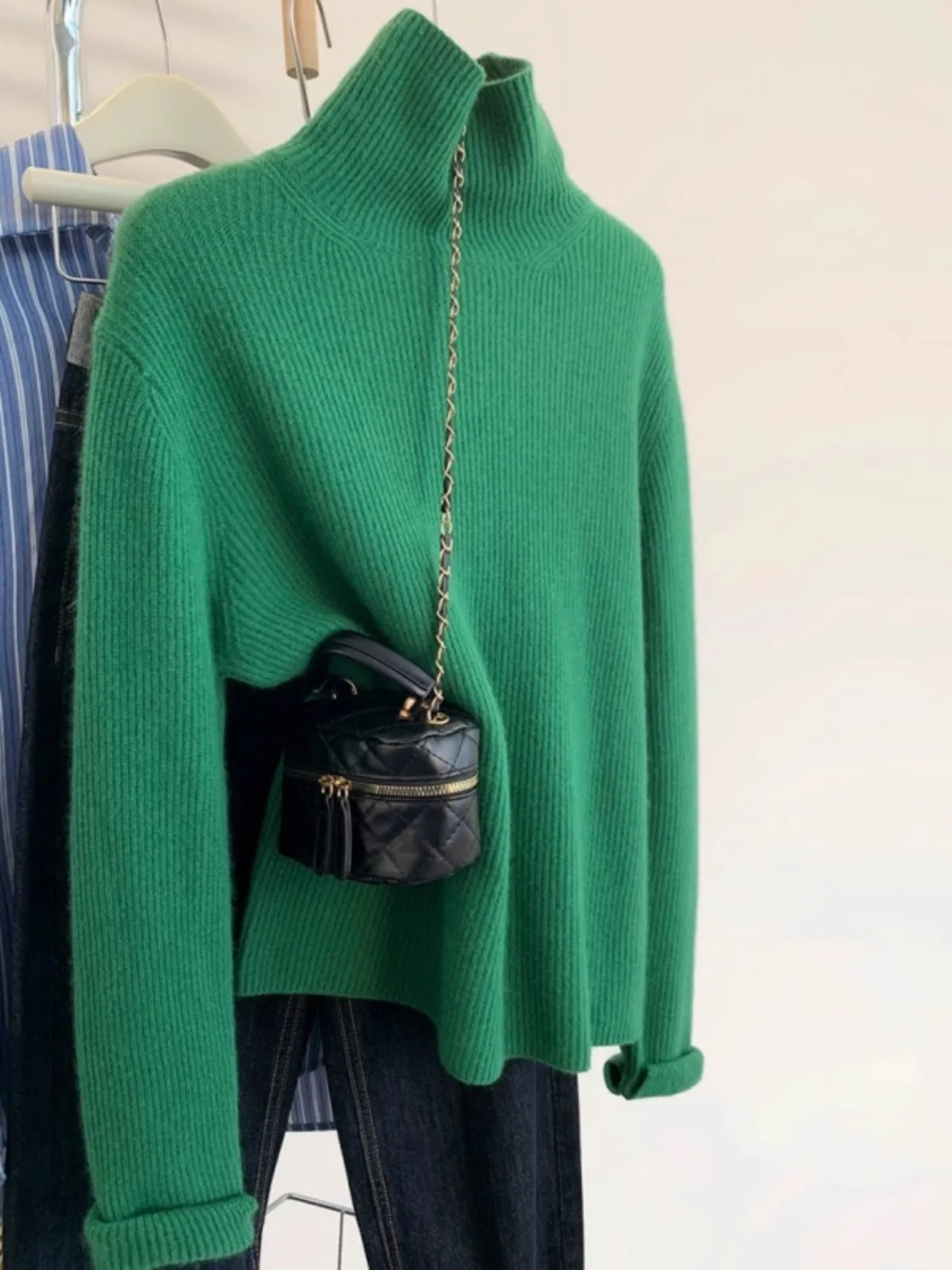 European-style autumn and winter turtleneck pullover 100% pure cashmere sweater women lazy loose thick knit wool base sweater