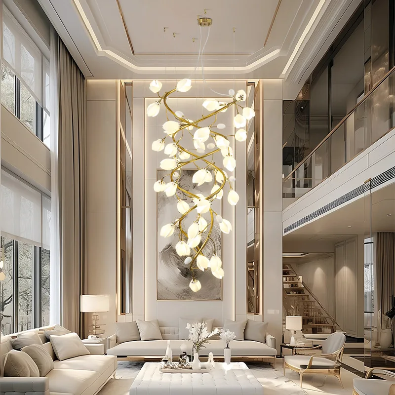 Nordic simple ceramic Magnolia Restaurant Hotel sales office designer villa duplex stairwell petal chandelier