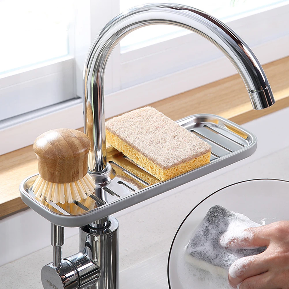

Stainless Steel Faucet Rack Sponge Holder Kitchen Sink ganizer Drainer Shelf Storage Rack Waterproof Detachable Easy Cleaning