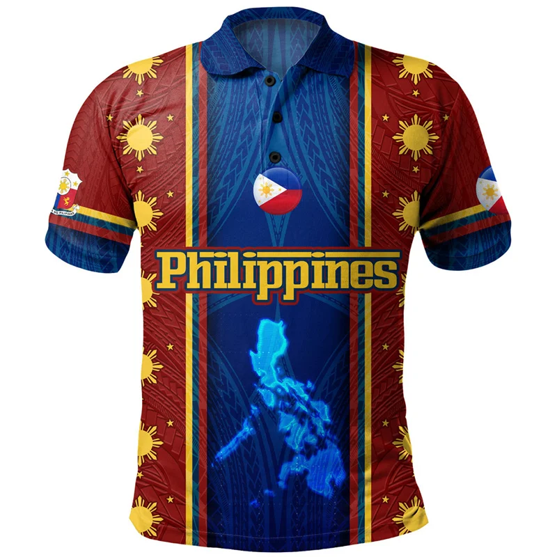 

Vintage 3D Philippines National Flag Printing Shirts Proud To Be Pinoy National Hero Day Graphic Polo Shirt For Men Clothing Top