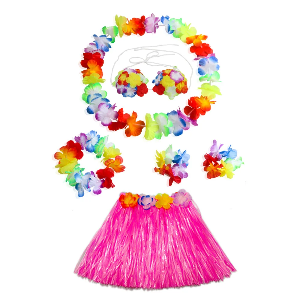Hawaiian Grass Skirt Wreath for Holiday Stage Performance, Children's Costumes and Props 40cm/ 6Pcs Set