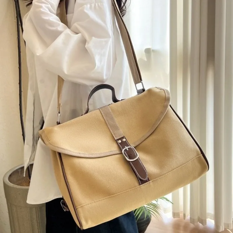 

2025 New Korean Version Design British Retro Canvas Messenger Bag Computer Bag Large Capacity Shoulder Messenger Bag