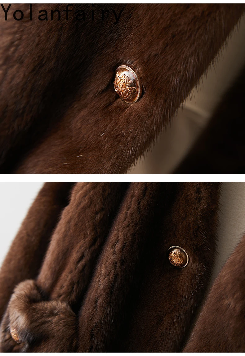 YOLANFAIRY Natural Fur Coat Woman Real Mink Fur Jacket Autumn Winter Luxury Elegant V-neck Short Mink Fur Coats Abrigos Mujer