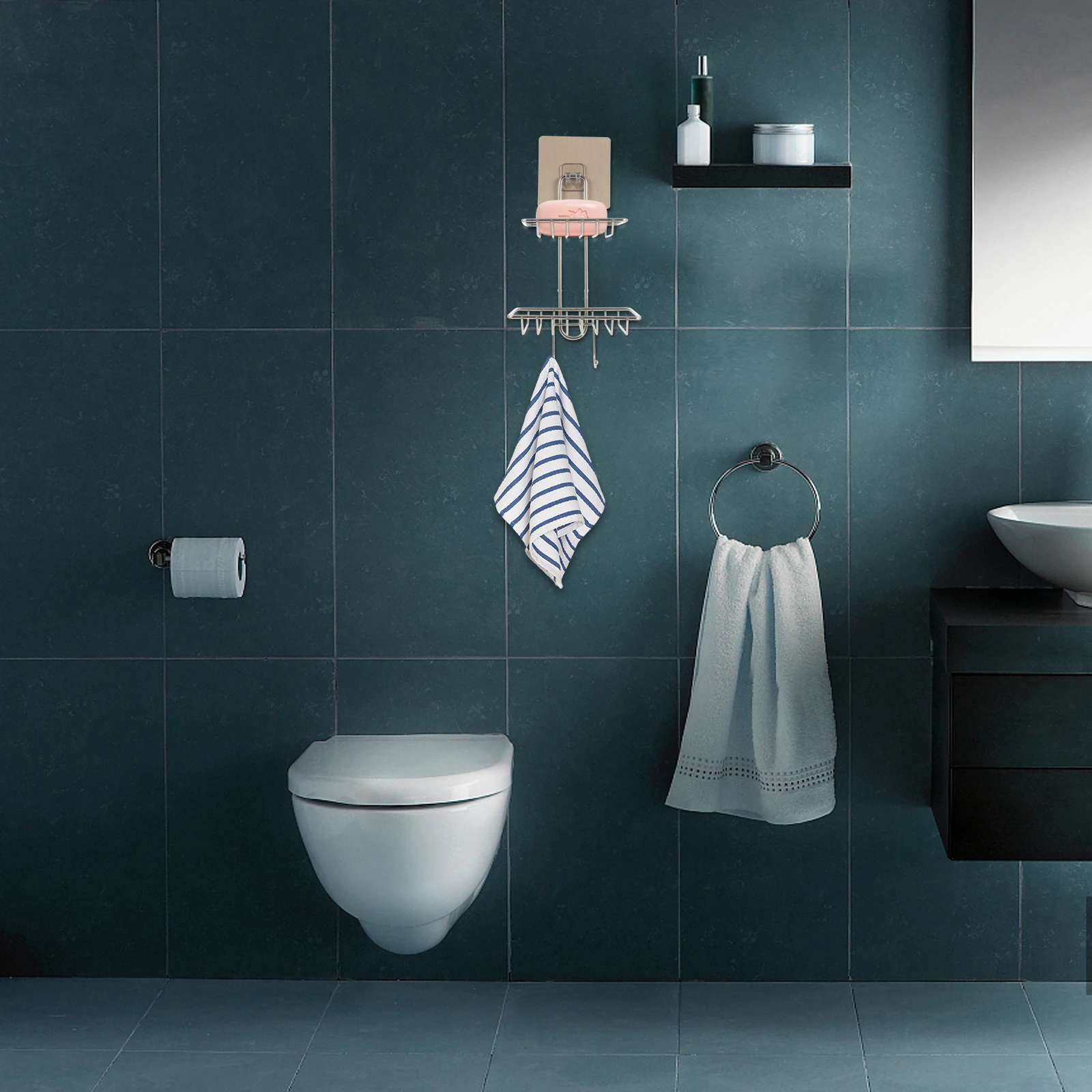 

Double Stainless Steel Soap Holder Rack No Drilling Wall Mount Storage Shelf For Bathroom Kitchen Heavy Duty Suction