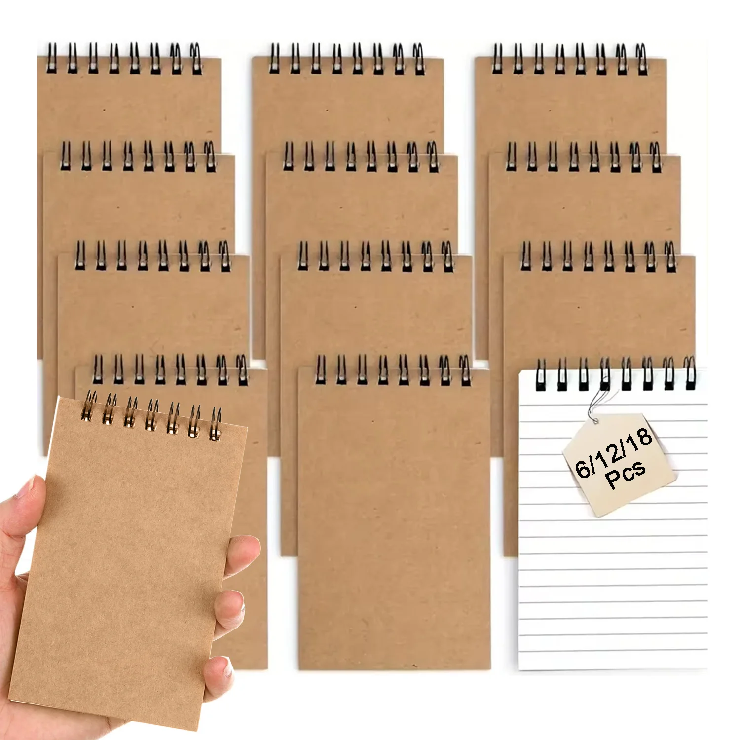 Blocos de notas com espiral, 6/12/18 peças, estilo escritório, mini cadernos com papel pautado, memorandos para uso em casa, universidade, escola e reuniões.