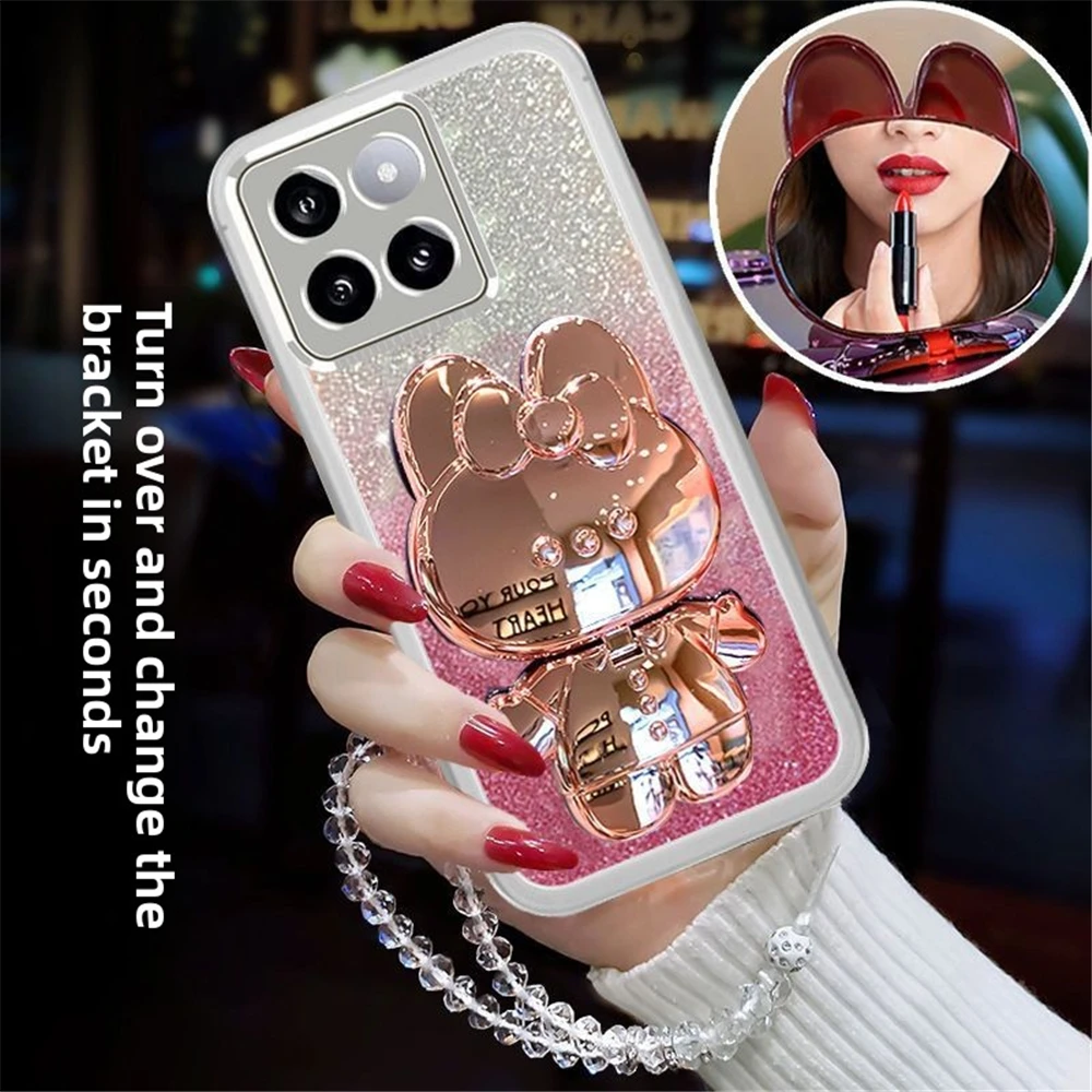 Crystal Bracelet Glitter Rabbit Mirror Holder Case For Motorola Moto Edge 60 Fusion 50 Pro Ultra 40 NEO Soft Silicon Phone Cover