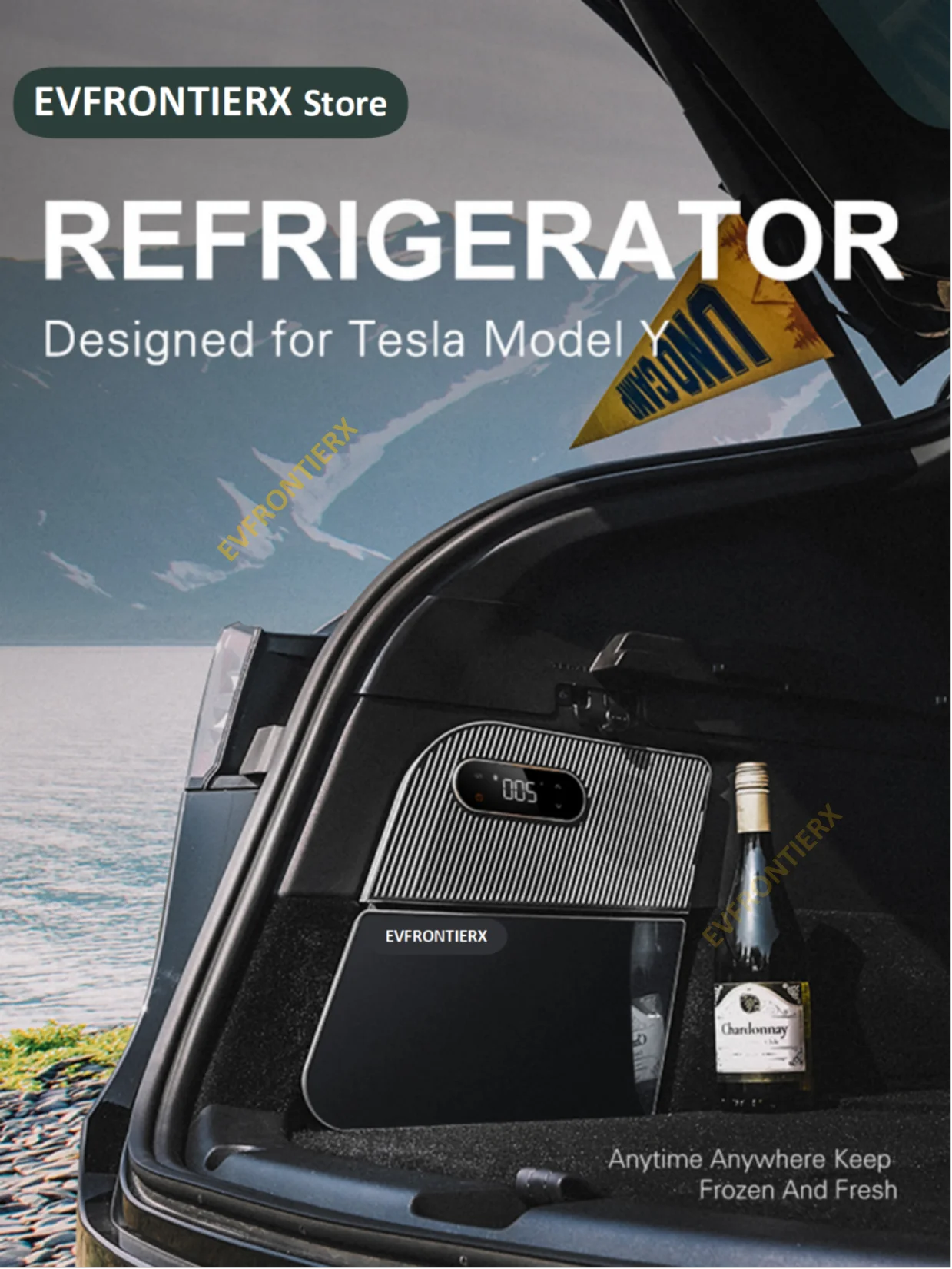 Car Refrigerator For Tesla Model Y 2021-2025 Rear Trunk Fridge 15L Dual-Zone Compressor Fast Cooling -5℃ Outdoor Travel Camping