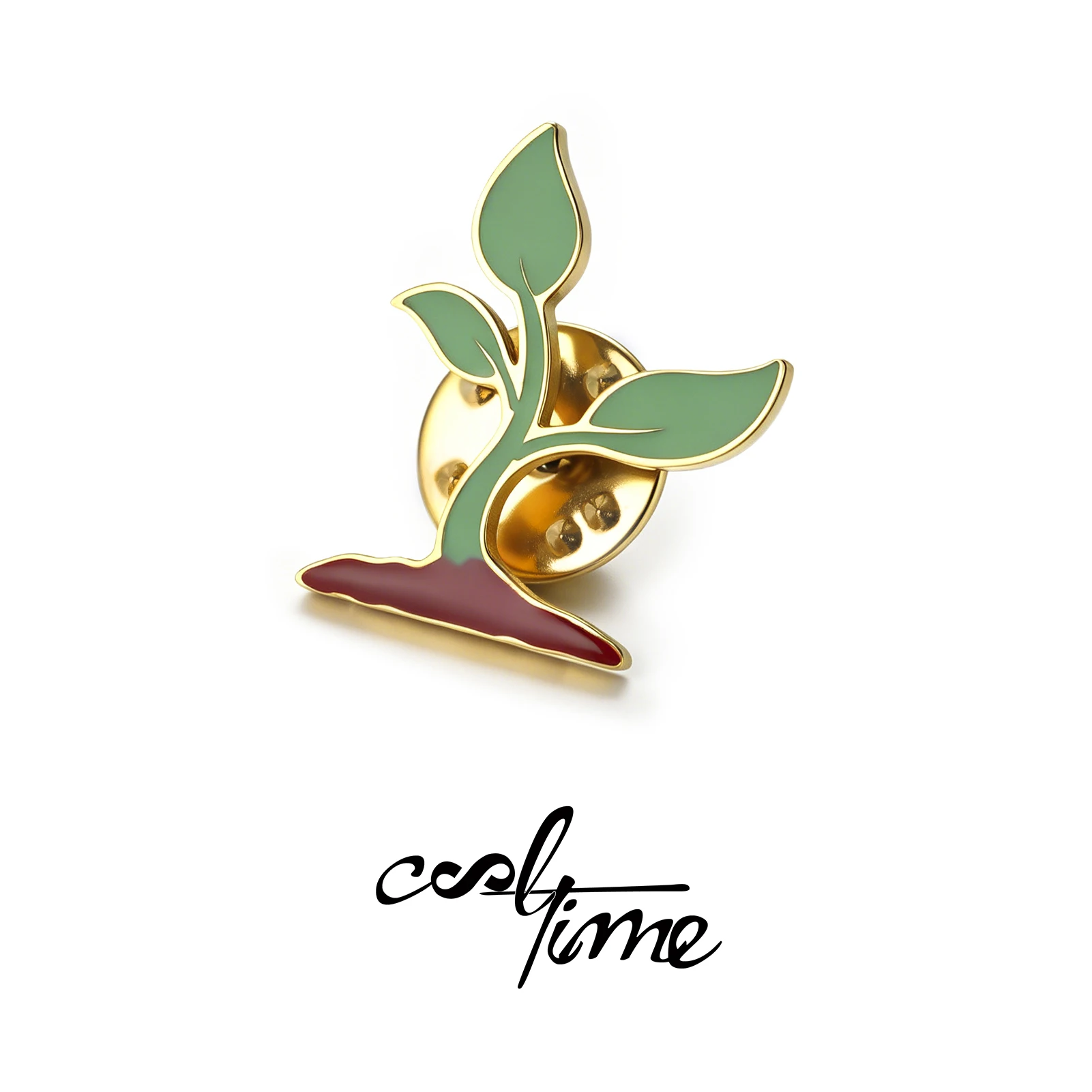 CoolTime Green Plant Sprout Brooch Pin Enamel Gold Color Nature Lover Badge Botanical Seedling Jewelry Gift Backpack Hat Decor