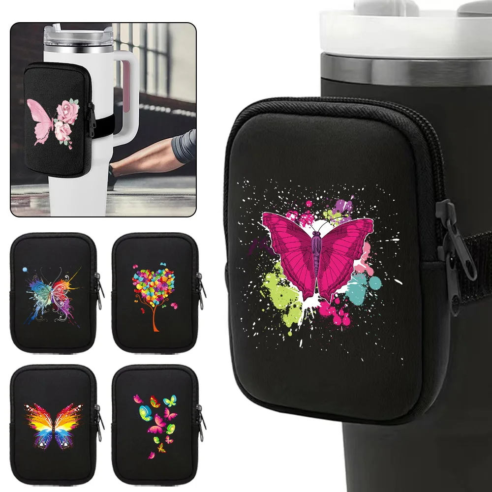 Outdoor Water Cup Bags Unisex Water Bottle Pouch Handheld Sports Fitness Accessories Small Butterfly Pattern Series Storage Bag