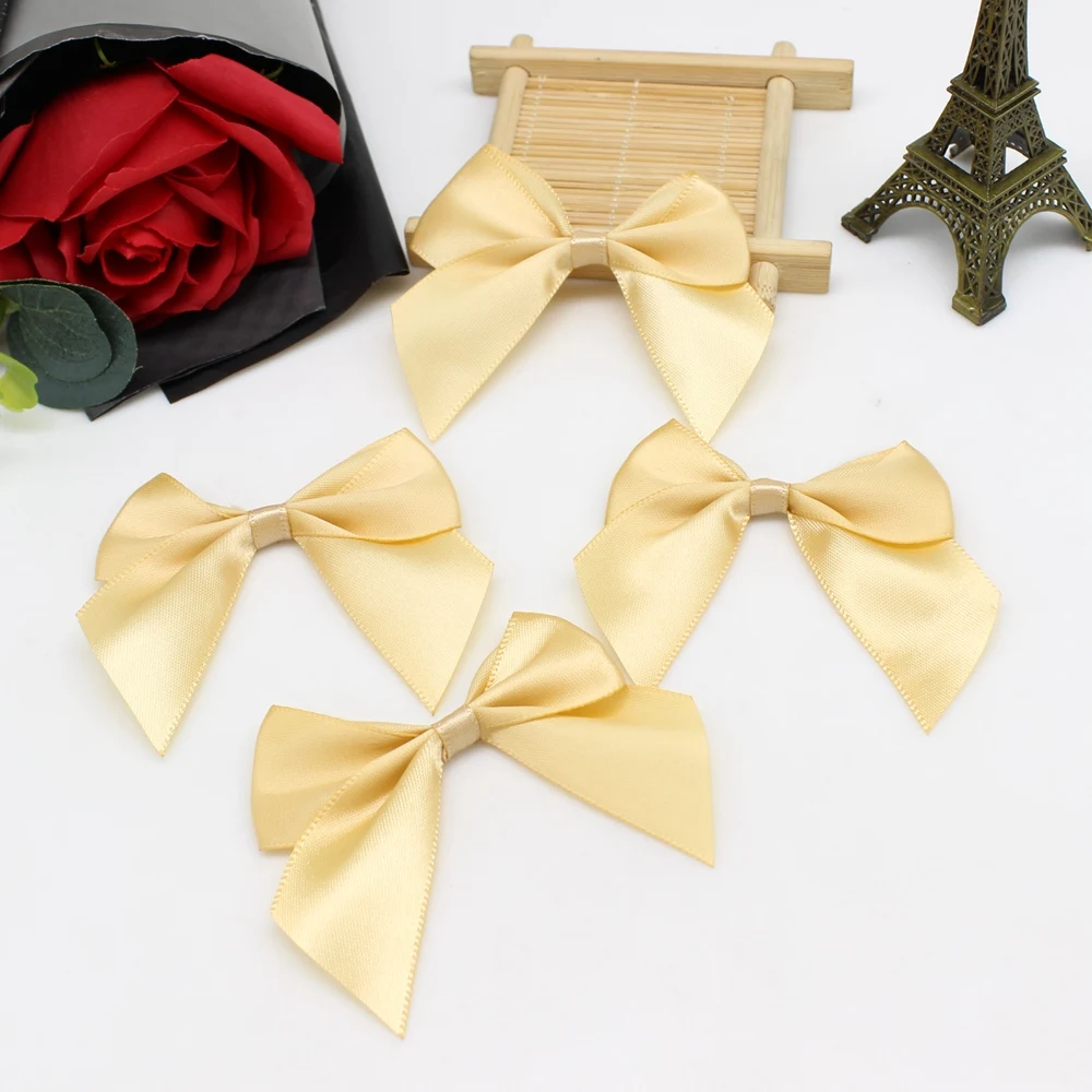 20/50PCS 65*65mm Satin Ribbon Bows Craft Bows Pink White Small Flower Gift Tie Wedding Decoration Bow Bowknot DIY Birth Party