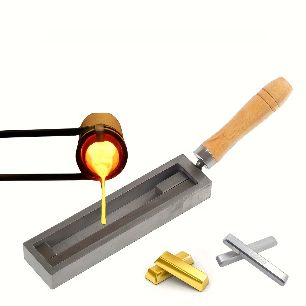 Jewelry Making Mold Oil Slot Melt Metals,Oil Groove Mold For Golden And Silvery Bars Rectangle Making Mold With Wooden Handle