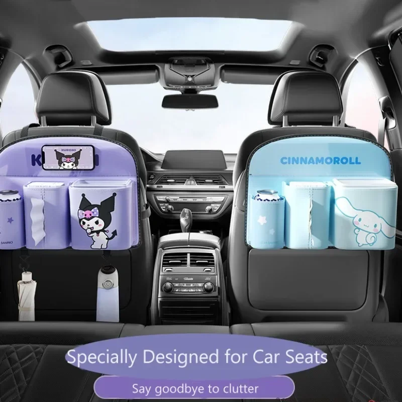 

Sanrio Kuromi Car Backrest Storage Bag Hanging Foldable Small Tableboard Rack Fashion Print high-capacity General Motors