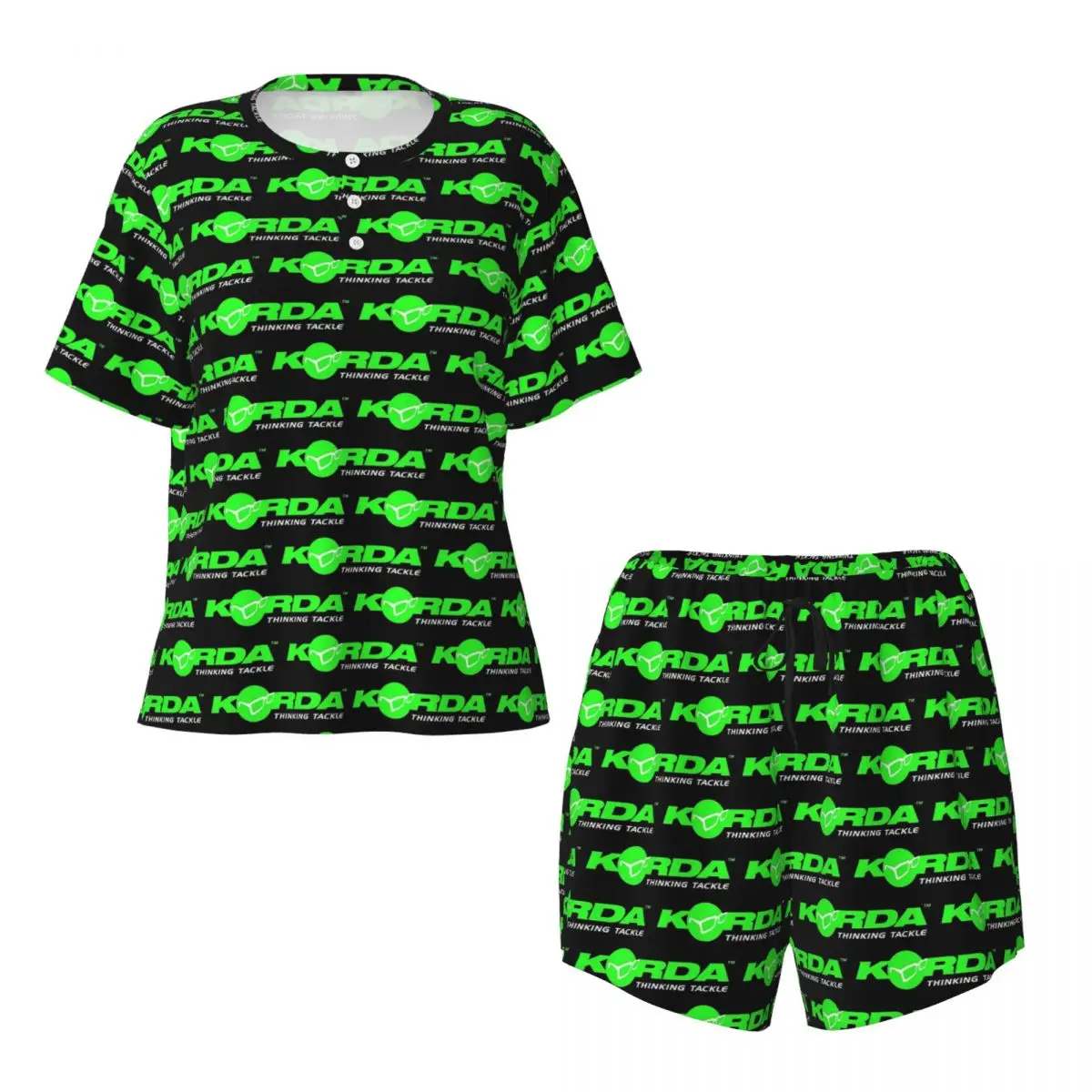 

Korda Fishing Logo Fish Carp Fisherman Gift Round Neck Short Sleeves Nightdress for Sleeping Women Loose Pajama Set Short Pants