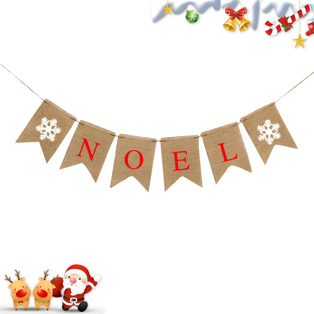 

Christmas Pull Flag Linen Reusable Banner For Fireplace Wall Table Hallway Tree Decor Bunting Xmas Decoration
