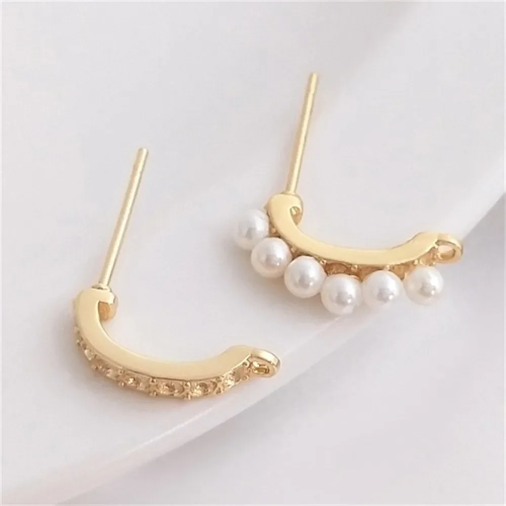 

14K Gold Wrapped C-shaped Hanging 925 Silver Needle Earrings, Handcrafted DIY Adhesive Small Pearl Ear Accessories E169