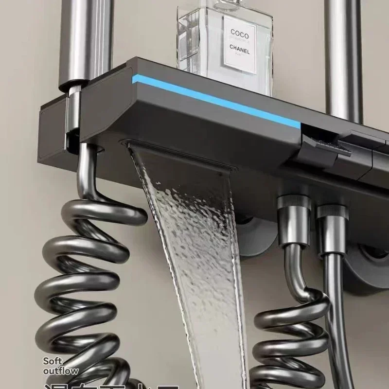 Piano Key 4 Function Water Outlet Rainlfall Shower Set Bathroom Wall Mounted Intelligent Digital Display Shower Faucet System