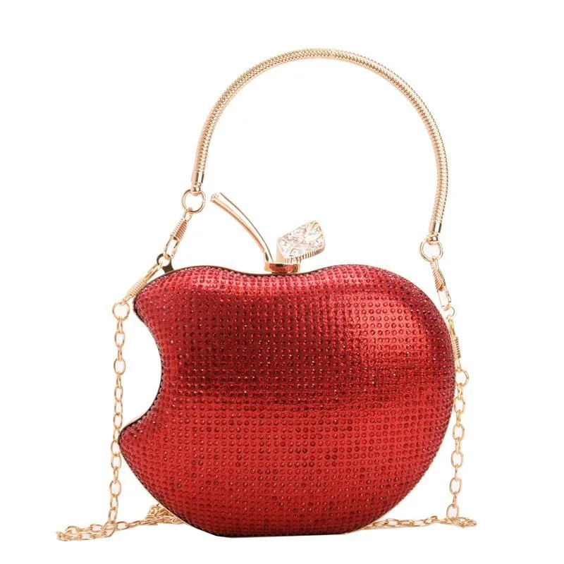 

Sparkly red Apple Rhinestone Handbags Diamond Women Evening Bags Bling Clutch Crystal Purses Party Christmas Gift for Friends