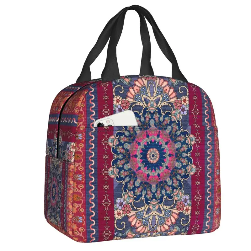 Antique Persian Rug Insulated Lunch Bags for Work School Bohemia Ethnic Tribal Carpet Portable Thermal Cooler Bento Box Children