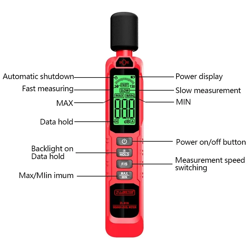 Misuratore di livello sonoro portatile digitale Strumento di misurazione del rumore DB Metro 30~130dB Dispositivo di misurazione audio per monitor ambientale