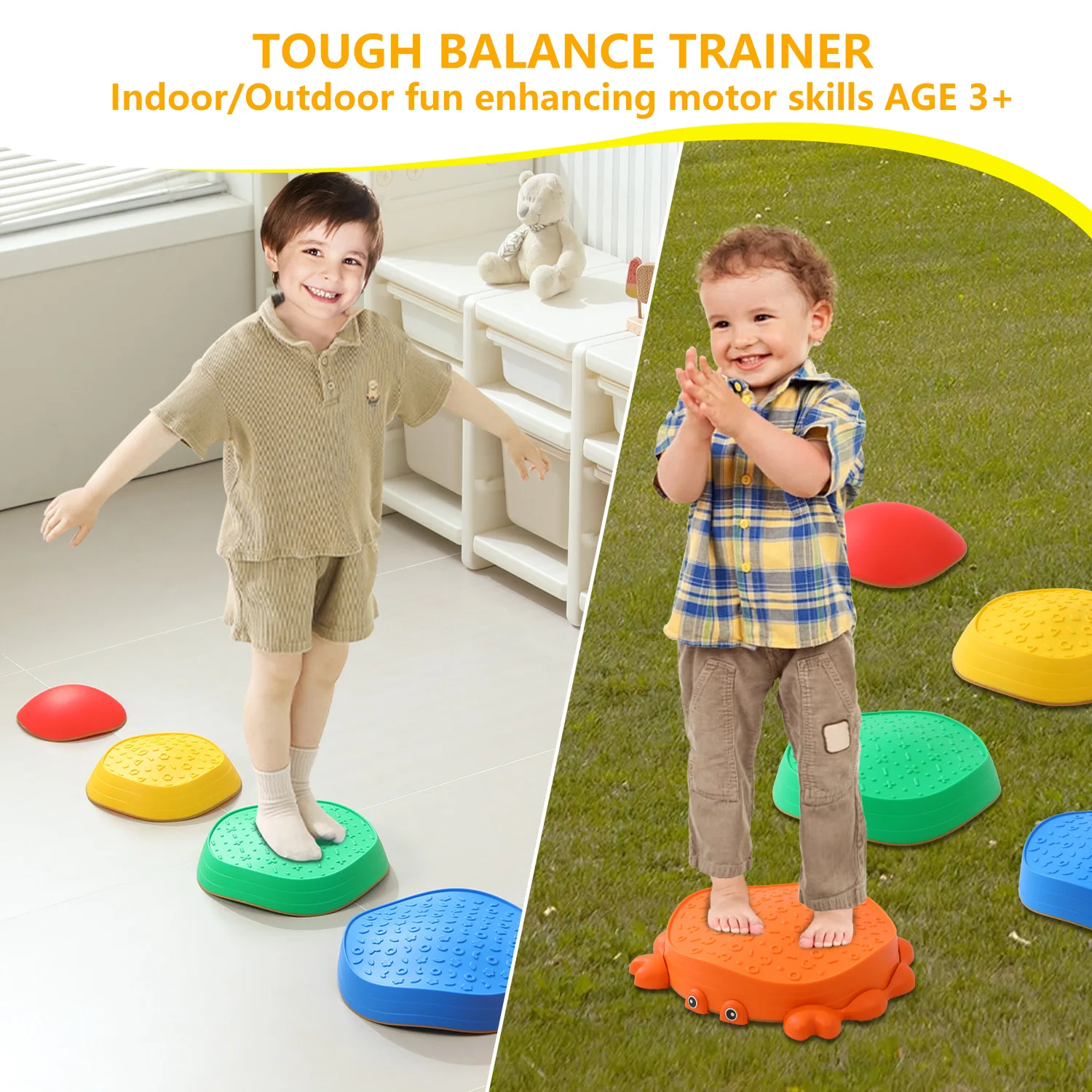 أحجار متدرجة للأطفال، 5 قطع من أحجار توازن السلطعون غير القابلة للانزلاق، أحجار الخطوات الحسية لتعزيز توازن وتنسيق الأطفال الصغار