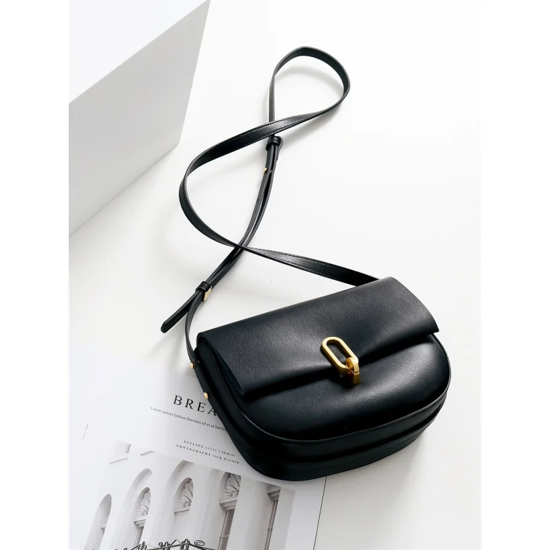 New trendy women's bags shoulder messenger bag niche leather semi-circular saddle bag