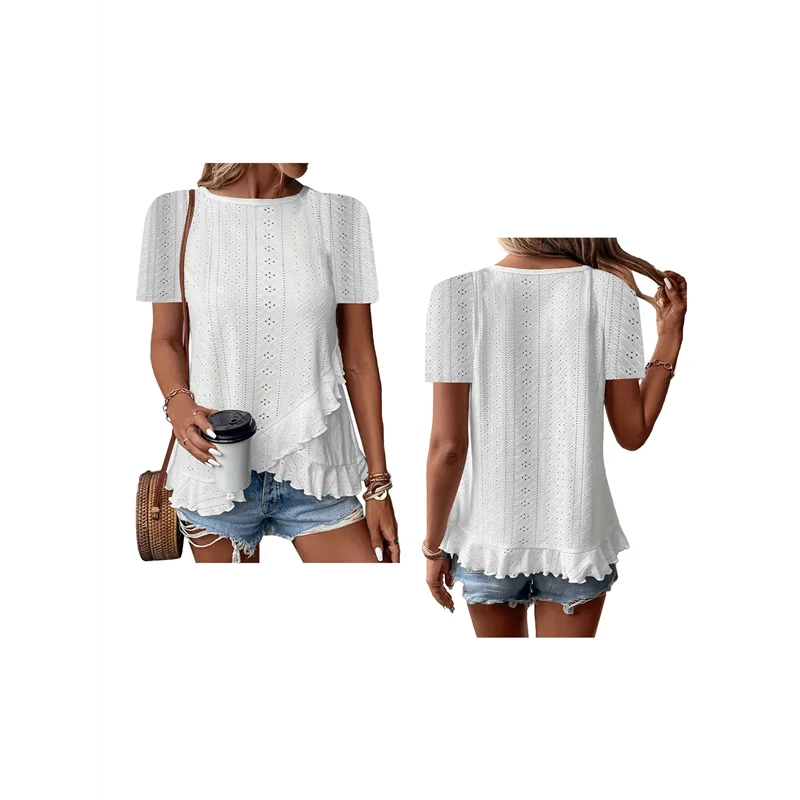 

A09P, летние топы с люверсами для женщин, 2025 г., модные рубашки с асимметричным подолом, летняя модная однотонная блузка на выход