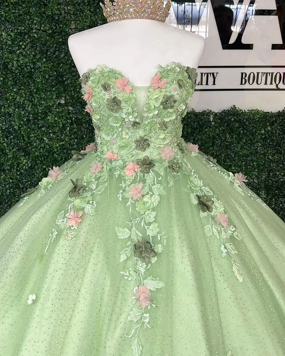 Vestidos De quinceañera con apliques De cuentas para mujer, vestido De Novia con flores 3D, 15 y 16