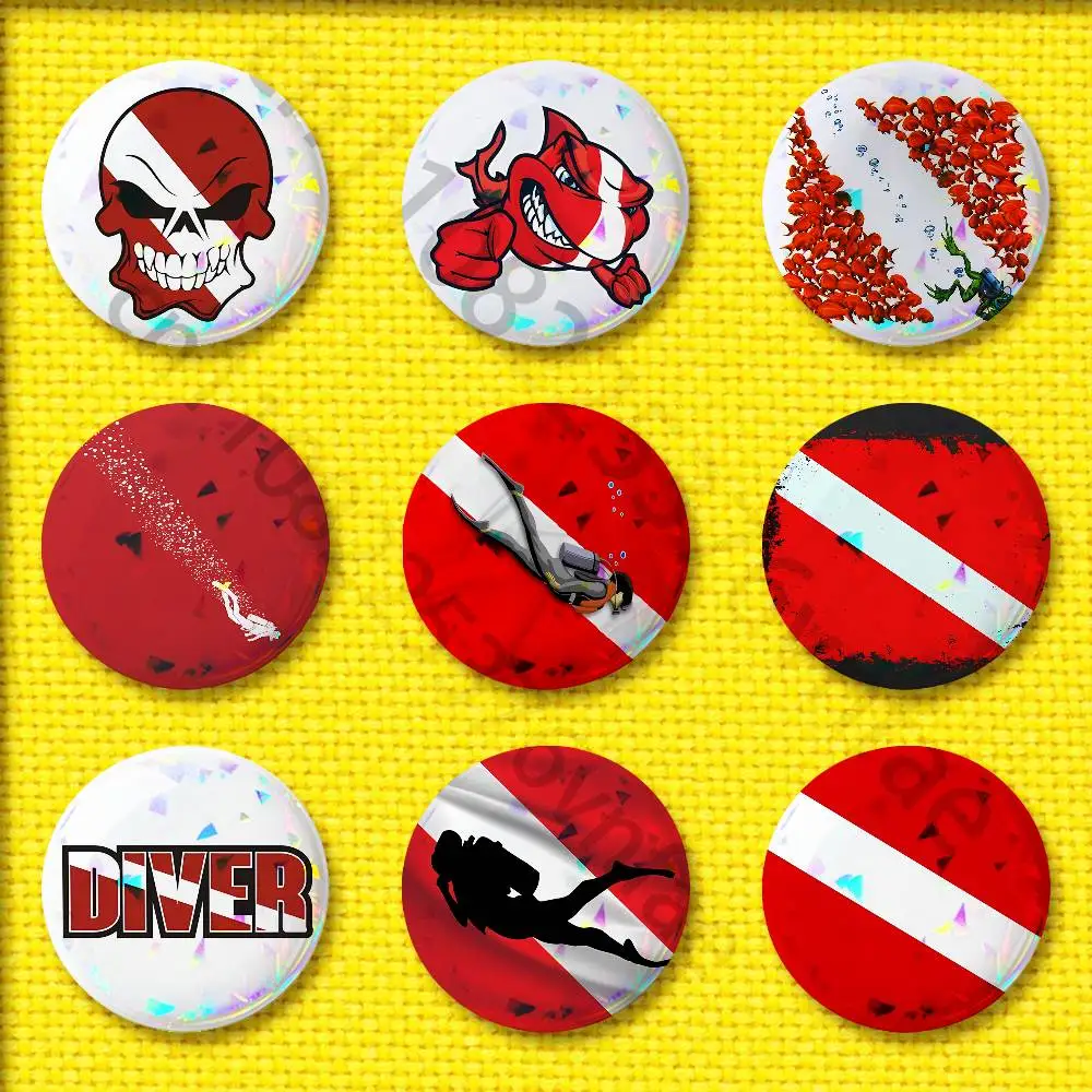 

Scuba Diving Dive Flag Badge For 44mm 32mm 58mm 25mm 75mm Round Pin Brooch Insignia Case Collectibles