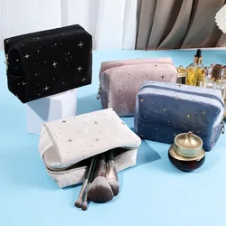 ISKYBOB Velvet Makeup Bag Cute Star Girl Lipstick Toiletry Storage Bag Zipper Case High-capacity for Women Travel Cosmetic Bag